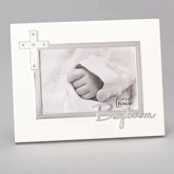 Baptism Frame In Ivory And Silver Holds 4x6 Photo