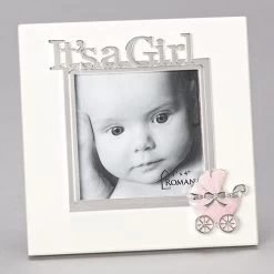 It's A Boy Frame With Pink Stroller Holds 4x4 Photo