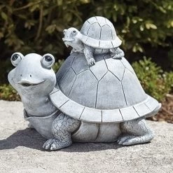 7" Turtle And Baby Pudgy Pal Garden Statue