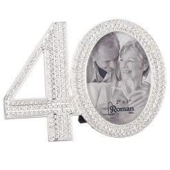 Number 40 Rhinestone 40th Anniversary Picture Frame Holds 2"x3" Photo