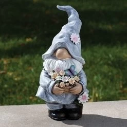 11.25" Garden Gnome With Colorful Flowers Statue