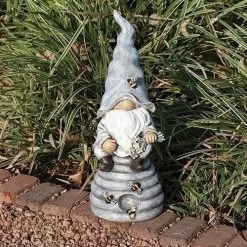 Gnome Sitting On Bee Hive Garden Statue