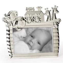Silver Noah's Ark Picture Frame Holds 4" X 6" Photo