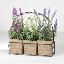 Wire Basket With Purple Pink & White Flowers