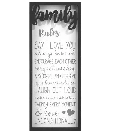 Family Rules Wooden 6" X 15" Décor Sign 3 Family Rules Wooden 6" X 15" Décor Sign