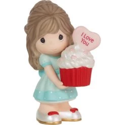 Precious Moments You Bake Me Happy Brunette Girl With I Love You Message And Cupcake Porcelain Figurine