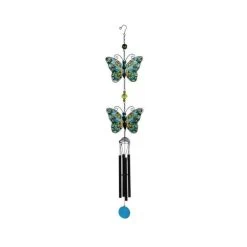 Tiered Green Butterfly Windchime With Stain Glass Finish