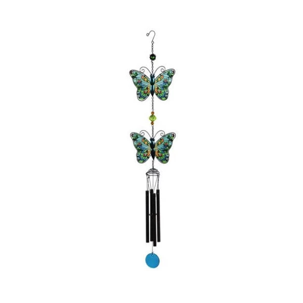 Tiered Green Butterfly Windchime With Stain Glass Finish 3 Tiered Green Butterfly Windchime With Stain Glass Finish