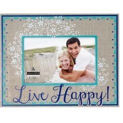 Malden Live Happy Burlap With Blue Accents 4"x6" Photo Frame