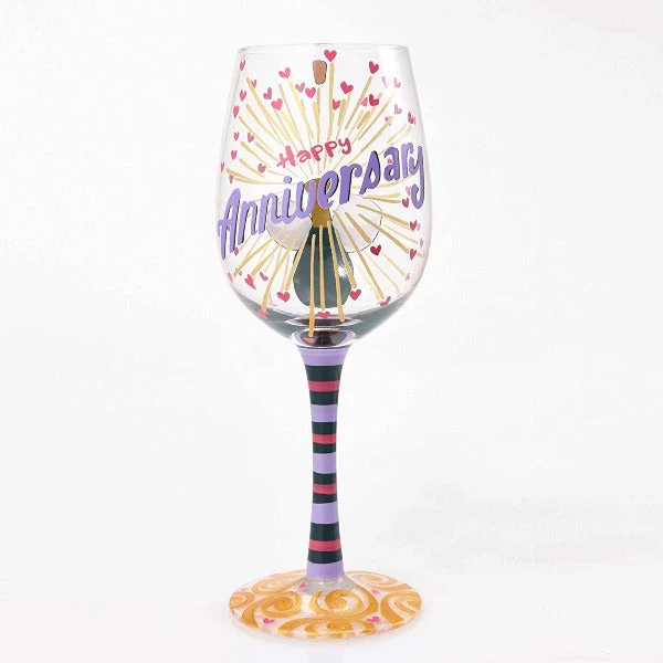 Lolita Glassware From Enesco Happy Anniversary Wine Glass 3 Lolita Glassware From Enesco Happy Anniversary Wine Glass