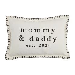 Mommy & Daddy Est. 2024 Pillow Cotton Lumbar Pillow With Stitch Trim