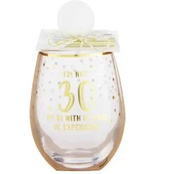 I'm Not 30 I'm 21 With 9 Years Of Experience 30th Birthday Stemless Wine Glass & Candle Set