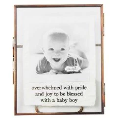 Overwhelmed With Pride And Joy To Be Blessed With A Baby Boy Brass Picture Frame Holds 3"x3" Photo