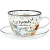 Friends Make The World Beautiful Floral Glass Teacup And Saucer Set 1 Friends Make The World Beautiful Floral Glass Teacup And Saucer Set -Artisan Décor Shop 57025