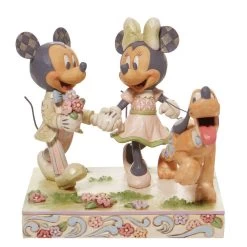 Disney Jim Shore Mickey And Minnie Springtime Stroll With Pluto In Woodland White Figurine