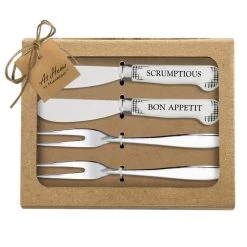 Set Of 4 5" Cheese Spreaders & Forks "Scrumptious, Bon Appetit" 5 Set Of 4 5" Cheese Spreaders & Forks "Scrumptious, Bon Appetit" -Artisan Décor Shop 71713 CB 2