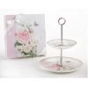 11" Porcelain 2-Tier Dessert Stand Pink Rose And Butterfly In Gift Box -Artisan Décor Shop 8111 4