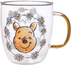 Silver Buffalo Disney Winnie The Pooh Enjoy The Little Things Glitter Handle Glass Mug, 14 Ounces