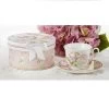 Porcelain Tea Cup & Saucer Pink Rose Bird In Gift Box