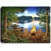 Lakeside Camp Fire Lighted 8"x6" Canvas -Artisan Décor Shop A1083