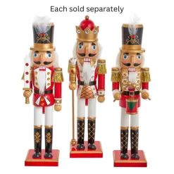 15" Red And White Soldier And King Nutcrackers, 3 Assorted