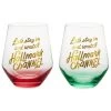 Hallmark Channel Let's Stay In Stemless Wine Glasses, Set Of 2 -Artisan Décor Shop Hallmark Channel Lets Stay In Stemless Wine Glass Bundle 1XKT3384 01