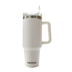 40 Oz. White Katydid Stainless Steel Tumbler With Handle And Straw
