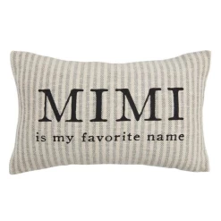 Mimi Is My Favorite Name Striped Woven Cotton Lumbar Pillow