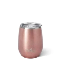 SWIG Shimmer Rose Gold Stemless Wine Cup 14 Oz. Stainless Steel And Insulated