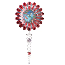 Animated Red Hummingbird Mini 6.5" Wind Spinner And 7.5" Crystal Twister Set