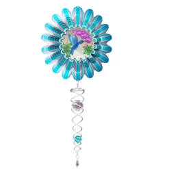 Animated Blue Hummingbird Mini 6.5" Wind Spinner And 7.5" Crystal Twister Set